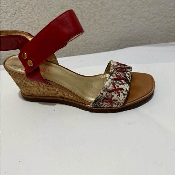 Marc Joseph Dyckman Strappy Red Leather Wedge Sandals - Picture 4 of 11